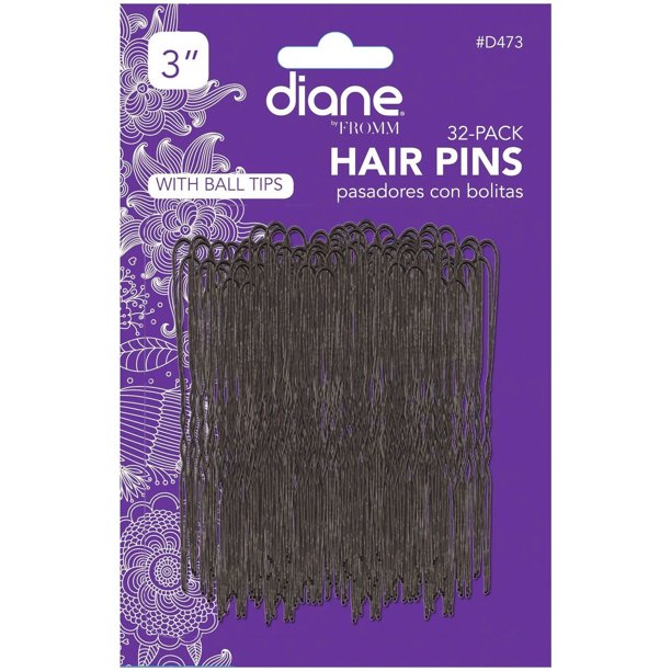 DIANE D473 HAIR PINS W/BALL TIPS(BLACK) 3",32/PK